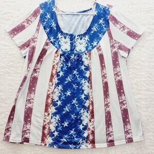 T-Shirt Women Red White Blue Patriotic Babydoll Americana Summercore Size XXL